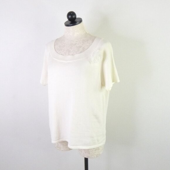 New Norton McNaughton Women's L Key Items Ivory Boat Neck Short Sleeve Sweater - Picture 3 of 8